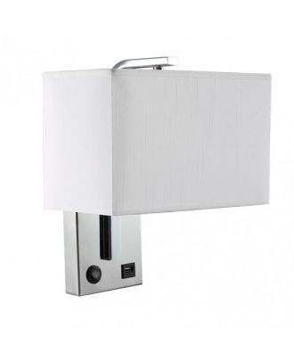 Aplique 1xE27 Y Puerto Usb Agatha Cromo/Pan.blanca 27x25x15cm Con interruptor