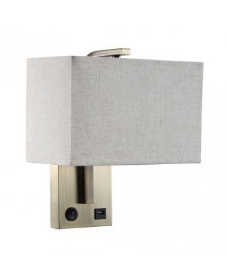 Aplique  1xe27 Y Puerto Usb Agatha Cuero/Pant.beis 27x25x15cm Con Interruptor