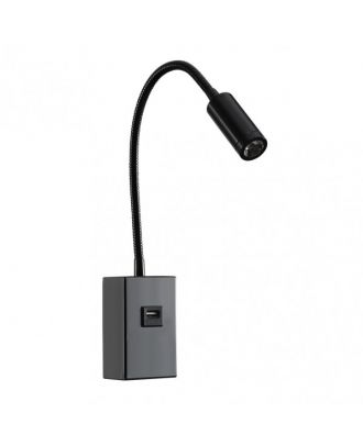Aplique 3w 4000k Capote Negro Usb E Interrupt. 43x6x4 Cm 285lm Articulab. Y Orientab.