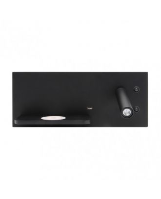 Aplique 2+8w 4000k Velazquez Dcho Negro Usb+qi  130lm Doble Encendido 14x35x14 Cm