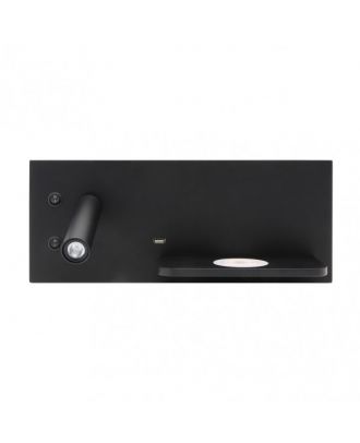 Aplique 2+8w 4000k Velazquez Izqdo Negro Usb+qi  130lm Doble Encendido 14x35x14 Cm