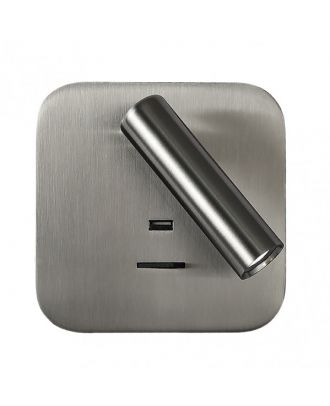 Aplique 3w 4000k Giotto Cuadrado Niquel Puerto Usb  150lm C/interruptor 14x14x12cm Orientb