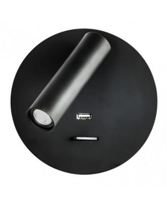 Aplique 3w 4000k Giotto Redondo Negro Puerto Usb  150lm C/interruptor 14x14x12cm Orientb