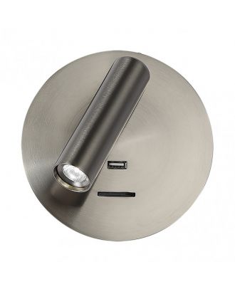 Aplique 3w 4000k Giotto Redondo Niquel Puerto Usb  150lm C/interruptor 14x14x12cm Orientb