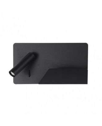Aplique 3w 4000k Miguel Angel Izqdo Negro C/usb Y  Estante 150lm 16x28x12 Cm Orientable