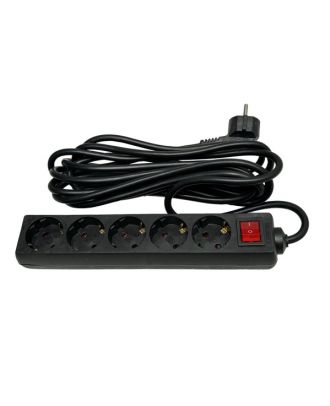 Base Multiple Negro 5 Enchuf. E Interrup.cable 5m  3gx1,5mm De Cobre 3500w Max
