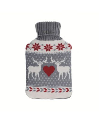Bolsa Agua Caliente Mimo 1,7l Forro Gris/rojo Renos 20x32x4 Cm Flexible Y Agradable Al Tacto