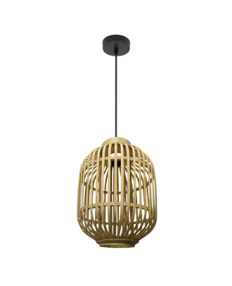 Colgante Diezma Negro/bambu Natural 1xe27 Regx28x 28 Cm
