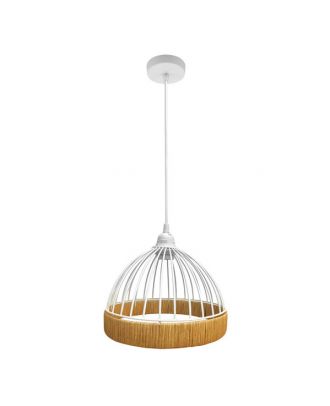 Colgante Gaston 1xe27 Blanco/natural Regx25x25cm C/metal Y Rattan