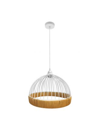 Colgante Gaston 1xe27 Blanco/natural Regx30x30cm C/metal Y Rattan