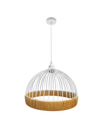 Colgante Gaston 1xe27 Blanco/natural Regx36x36cm C/metal Y Rattan