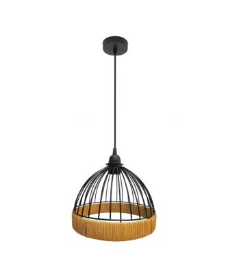 Colgante Gaston 1xe27 Negro/natural Regx25x25cm C/metal Y Rattan