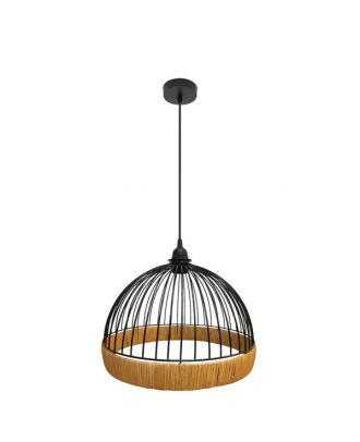 Colgante Gaston 1xe27 Negro/natural Regx30x30cm C/metal Y Rattan