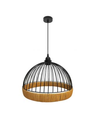 Colgante Gaston 1xe27 Negro/natural Regx36x36cm C/metal Y Rattan