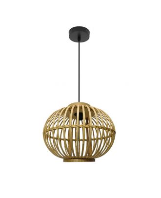Colgante Guijo Negro/bambu Natural 1xe27 Regx34x34 Cm