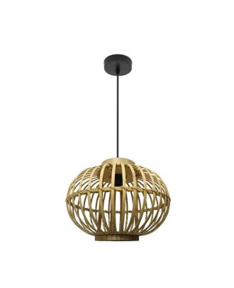 Colgante Guijo Negro/bambu Natural 1xe27 Regx37x37 Cm