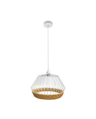 Colgante Hugo 1xe27 Blanco/natural Regx25x25cm C/metal Y Rattan