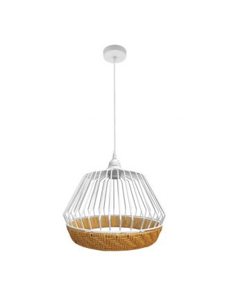 Colgante Hugo 1xe27 Blanco/natural Regx30x30cm C/metal Y Rattan