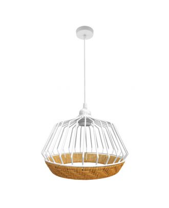 Colgante Hugo 1xe27 Blanco/natural Regx36x36cm C/metal Y Rattan