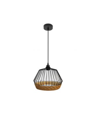 Colgante Hugo 1xe27 Negro/natural Regx25x25cm C/metal Y Rattan