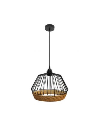 Colgante Hugo 1xe27 Negro/natural Regx30x30cm C/metal Y Rattan