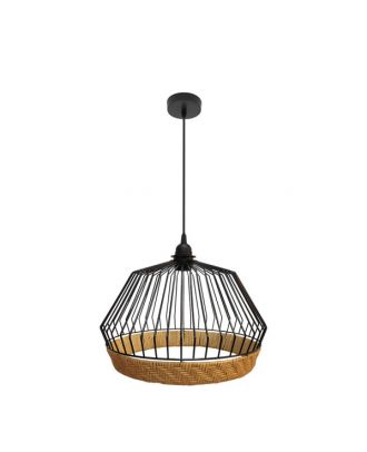 Colgante Hugo 1xe27 Negro/natural Regx36x36cm C/metal Y Rattan