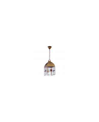 Farol Granadino 4 Caras Grande 1xe27 Cuero/colores REGx20x20 Cm