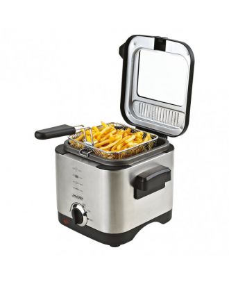 Freidora Acero Inox. 900w 1'5l Tapa Transparente Luz Control Cesta Elevable Asa Plegable