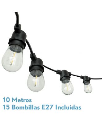 Guirnalda Luces Exterior Verbena 10m 15xe27led 15w 4000k Bombillas Reemplazables E Interconectable Ip44