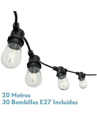 Guirnalda Luces Exterior Verbena 20m 30xe27led 30w 4000k Bombillas Reemplazables E Interconectable Ip44