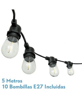 Guirnalda Luces Exterior Verbena 5m 10xe27led 10w 4000k Bombillas Reemplazables E Interconectable Ip44