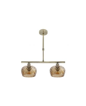 Lampara Estela 2xe14 Cuero Regx41x13 Cm C/tulipas  Cristal Tallado Ambar
