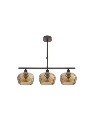 Lampara Estela 3xe14 Marron Regx55x13 Cm C/tulipas  Cristal Tallado Ambar