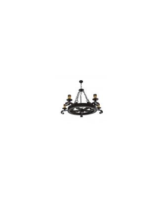 Lampara Rustico Rueda 5xe27 Marron Regx68x68 Cm
