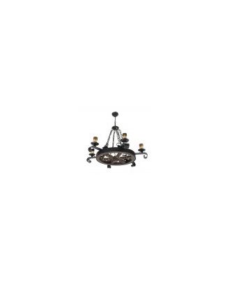 Lampara Rustico Rueda 6xe27 Marron REGx70x70 Cm
