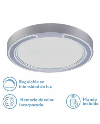 Plafon 72w Asher Plata 3000-4000-6500k 5616lm  6x50x50cm Remoto+reg.int+memoria
