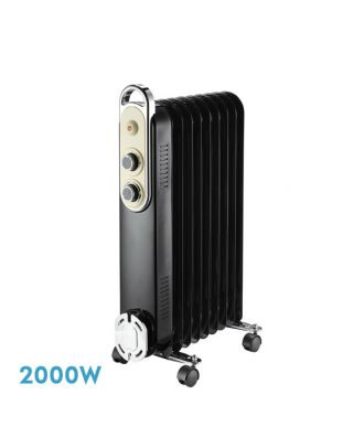 Radiador Aceite Amarantus 2000w 9elementos Negro/beis 3potencias Antivuelco Termostato Reg. Seguridad Asa 62,5x40,5x24cm