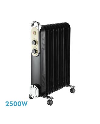 Radiador Aceite Amarantus 2500w 11elementos Negro/beis 3potencias Antivuelco Termostato Reg. Seguridad Asa 62,5x48x24cm