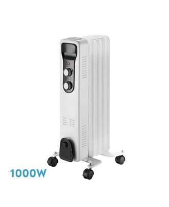 Radiador Aceite Brasilia 1000w 5elementos Blanco/negro 3potencias Antivuelco Termostato Reg.seguridad Asa 59,5x25,5x24cm