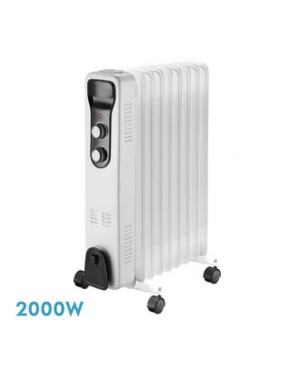 Radiador Aceite Brasilia 2000w 9elementos Blanco/negro 3potencias Antivuelco Termostato Reg.seguridad Asa 59,5x40,5x24cm