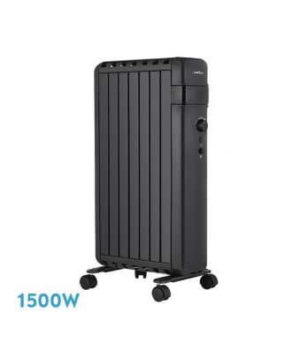Radiador Aceite Polonia 1500w Negro Aletas Cerradas 7elementos 3potencias Antivuelco Prot.seguridad 63,5x37,5x24,5cm