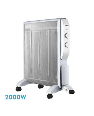 Radiador De Mica Abrigo 2000w 4elementos Blanco/plata 2potencias Antivuelco,luz Ind.termostato Reg.61,5x56x26,5 Cm