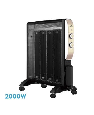 Radiador De Mica Abrigo 2000w 4elementos Negro/oro 2potencias Antivuelco,luz Ind.termost.reg.61,5x56x26,5 Cm