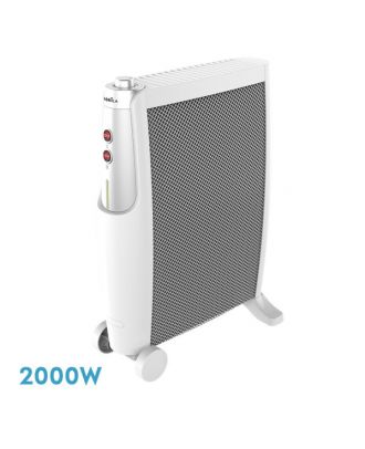 Radiador De Mica Imperial 2000w 2elem Blanco/plata 2 Potencias Antivuelco,termostato,c/ruedas 66x48,5x23cm