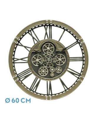 Reloj De Pared Agron Cuero 60x60x7cm Engranajes Con Movimiento