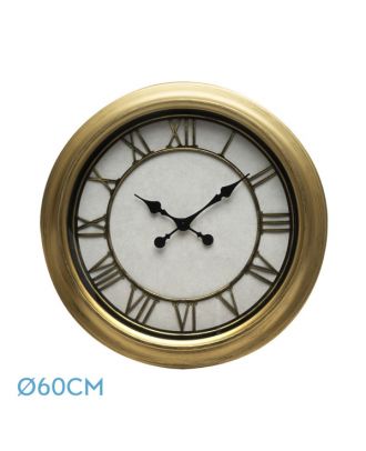Reloj De Pared Almita Oro 60d Agujas Retro Industrial Gran Tamaño Numeros Romanos