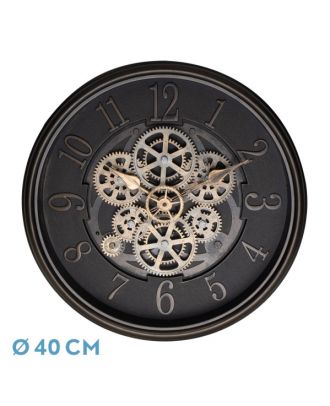 Reloj De Pared Ardales Marrón/Cuero 40x40x7cm Engranajes Con Movimiento