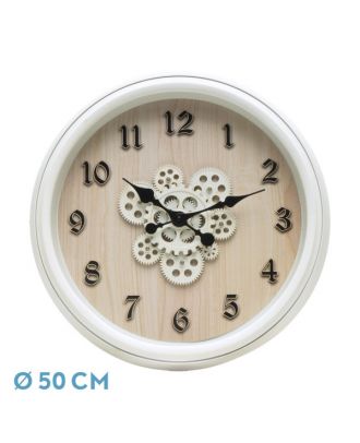 Reloj De Pared Berrocal Blanco/Haya 50x50x6cm Engranajes Con Movimiento