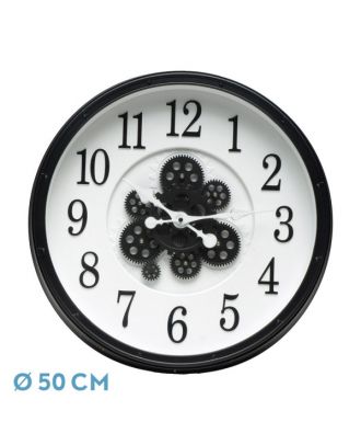 Reloj De Pared Berrocal Negro/blanco 50x50x6cm Engranajes Con Movimiento