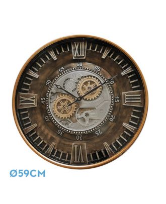 Reloj De Pared Catanias Oro/cuero 59x59x8,5cm Movimiento Continuo